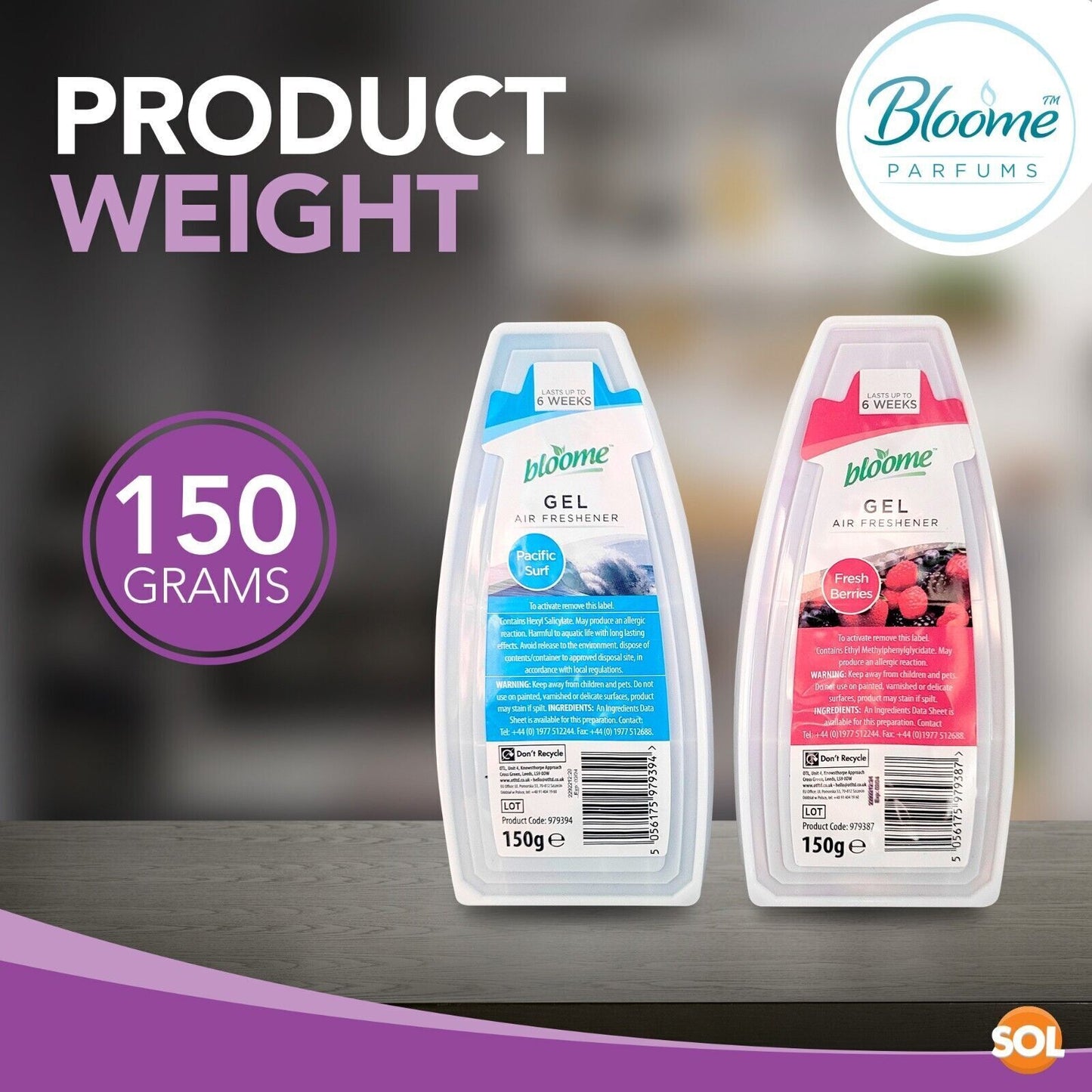 Solid Gel Air Freshener 150g | Bathroom Home Room Scent | 12 Pack