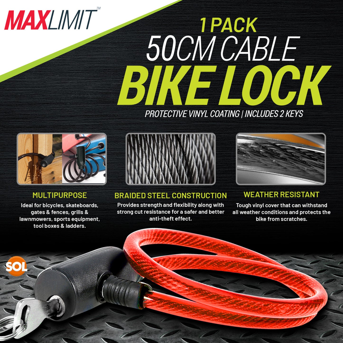 Bike Lock Cable Heavy Duty Steel Security Chain | 650mm