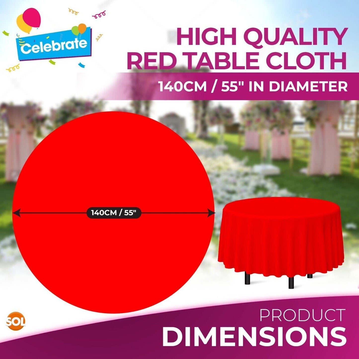 Plastic Table Covers Round 1.4M | Disposable Wipe Clean Party Cloth | 3 Pack