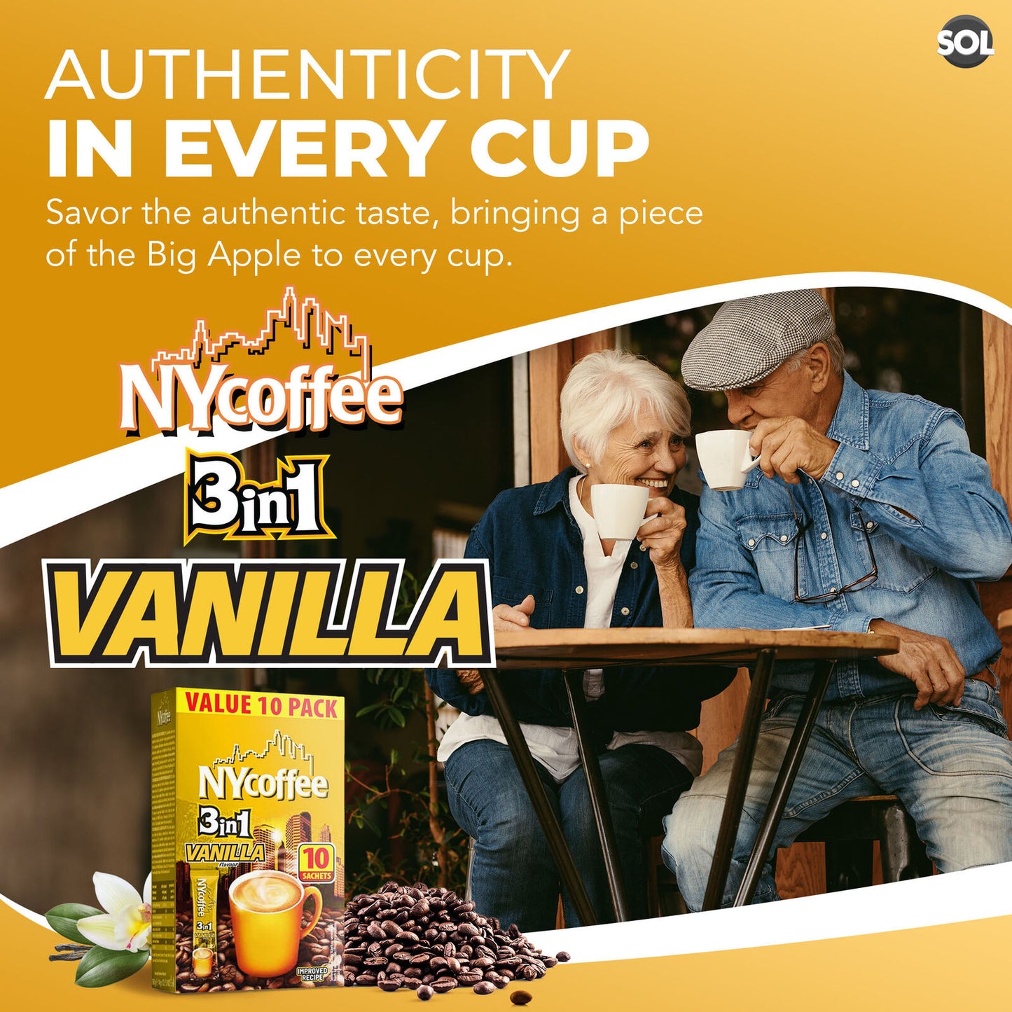 NY Coffee Instant Coffee Sachets 3 in 1 Vanilla | Bulk Pack 100