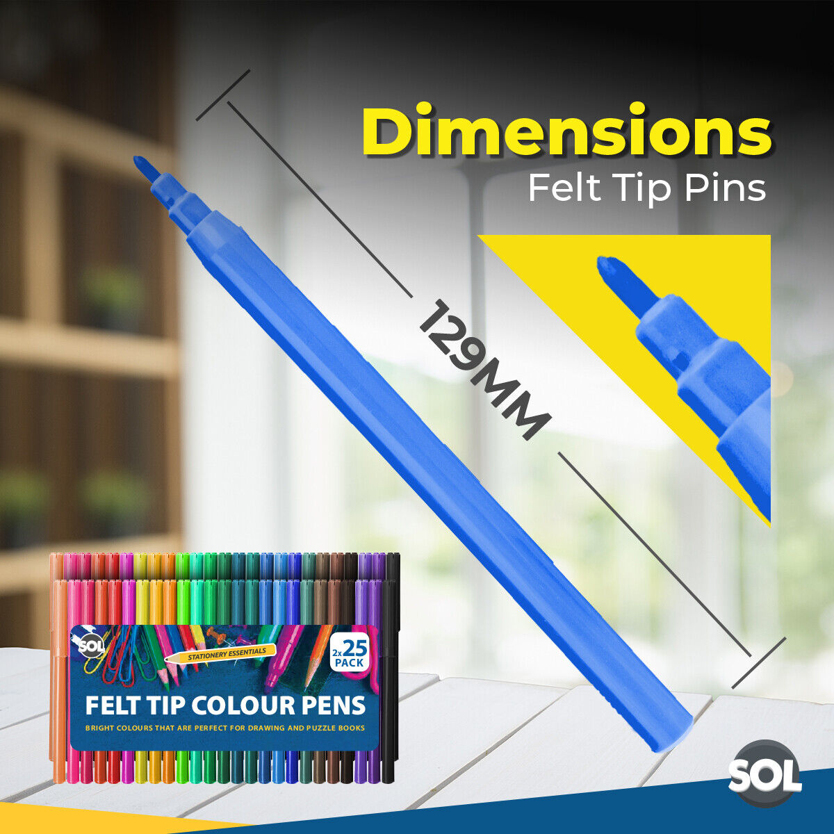 Felt Tip Pens Set | Fine Fibre Drawing Markers School | 50 Pack