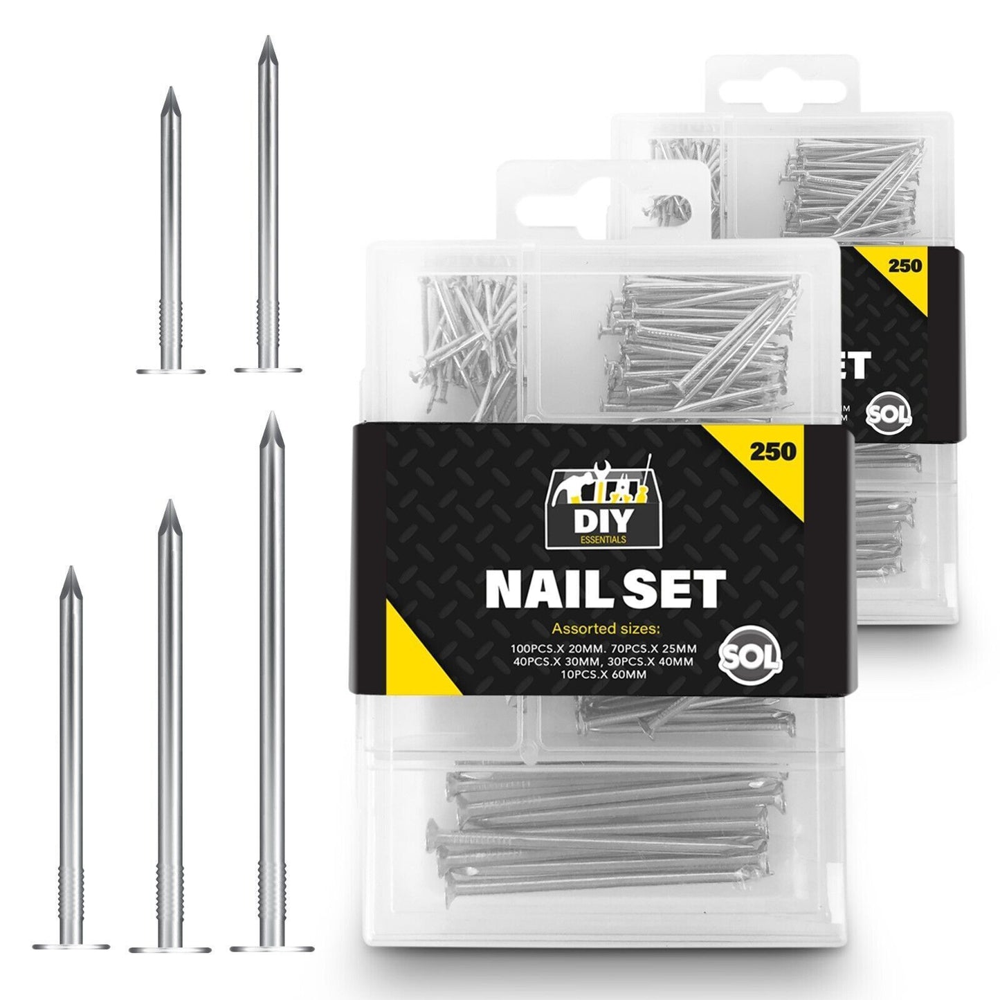 Flat Head Nails | Assorted Metal Carpentry Woodworking Pins | 500 Pack