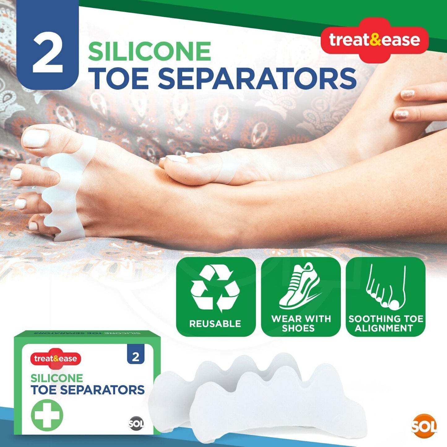 Silicone Toe Separator Gel Spreaders Straightener | 2 Pack
