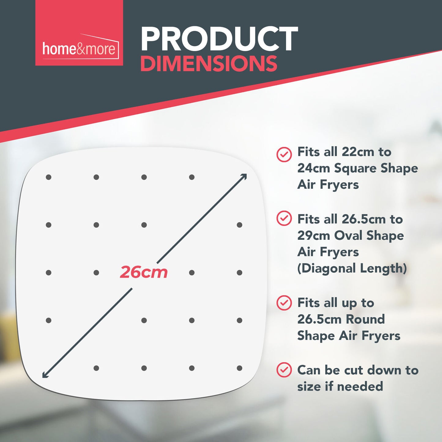 Perforated Air Fryer Liners Disposable Parchment Baking Paper 26cm Square | 100 Pack