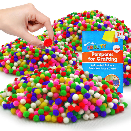 Mini Pom Poms 8mm | Multicoloured Craft Pompoms | 1250 Pack