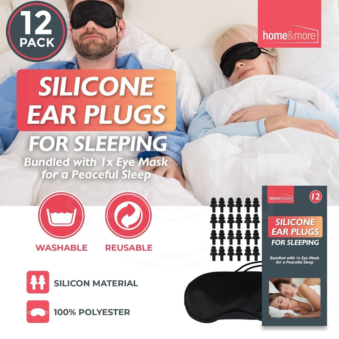 Soft Silicone Ear Plugs Sleep Reusable Swimming Anti Noise | 12 Pack