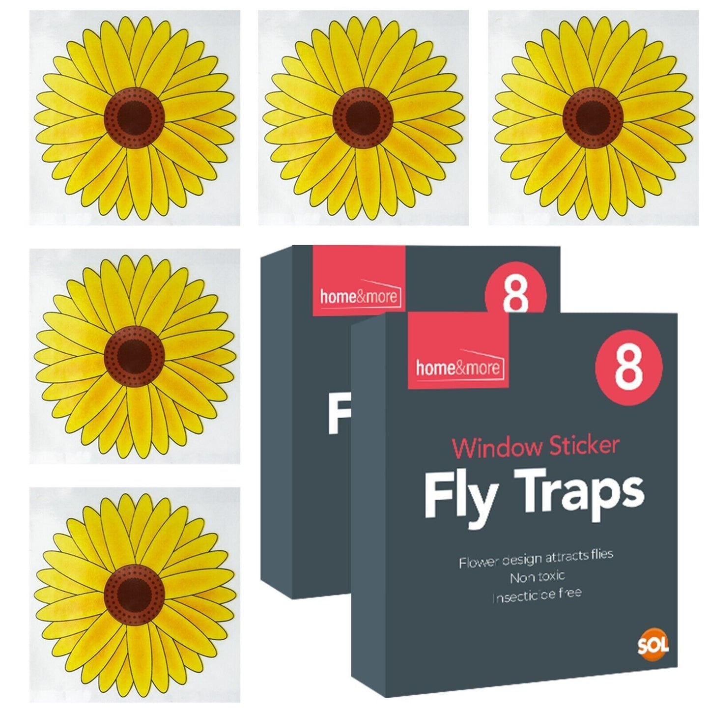 16pk Fly Trap Window Stickers | Sticky Sunflower Insect Bug Flies Killer Catcher