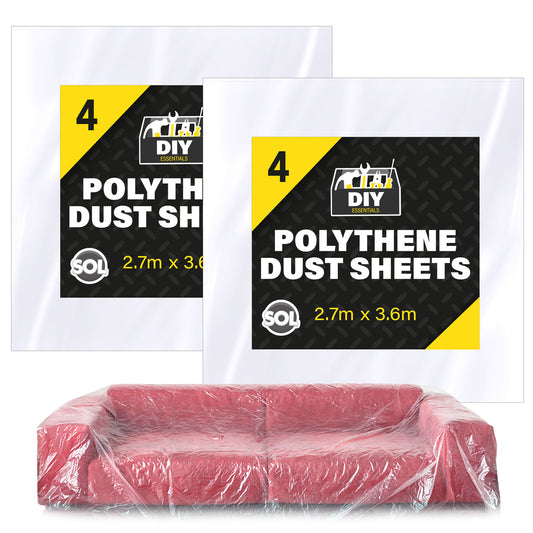 Large Dust Sheets 3.6M | Clear Plastic Polythene Decorating Covers | 4 Pack