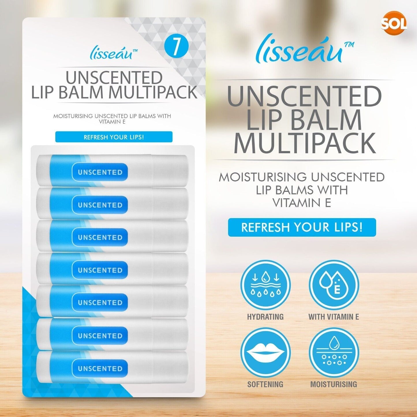 Unscented Lip Balm Set | Moisturising Vitamin E Stick | 7 Pack