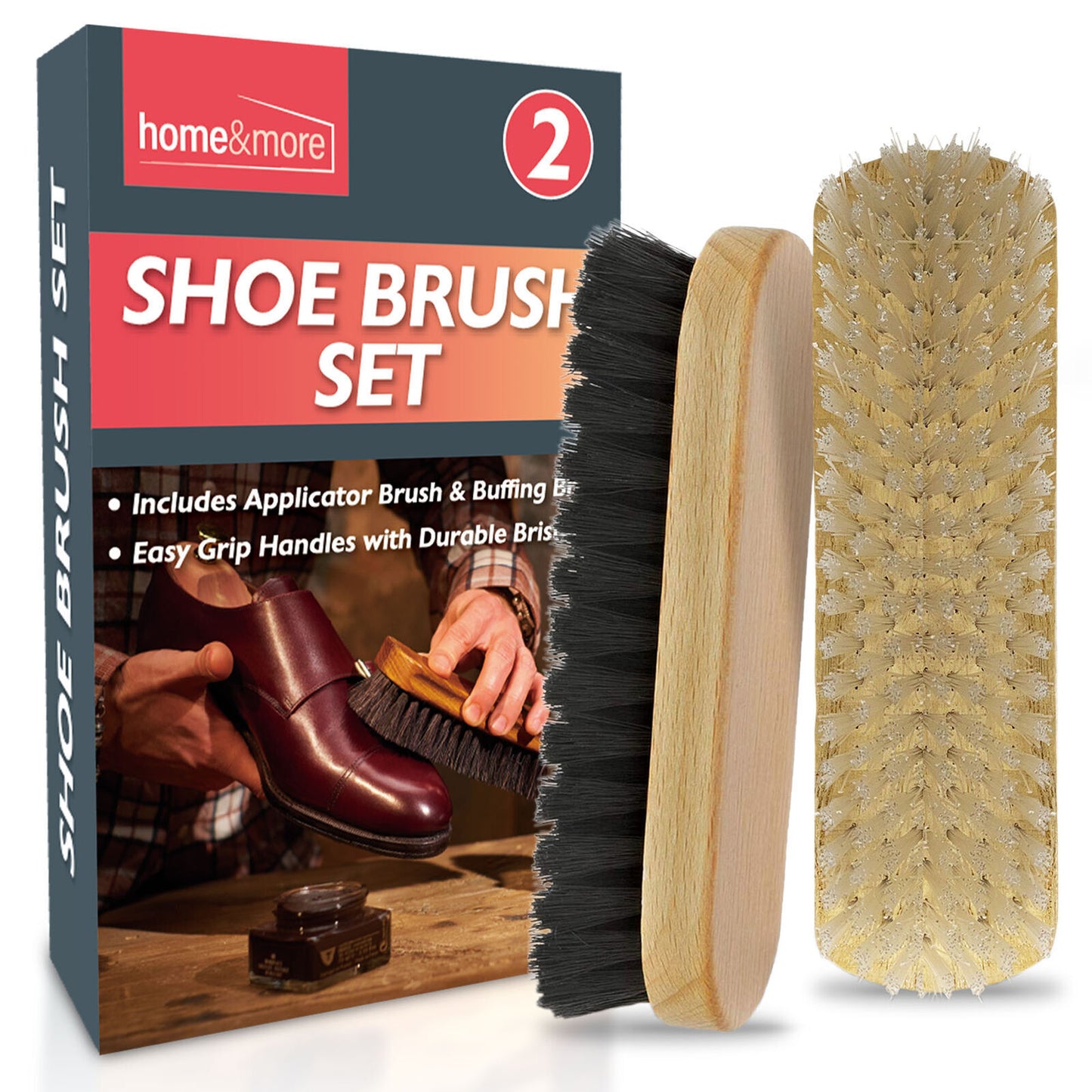 Shoe Brush Set | Leather Shoe Polish Brushes for Black & Brown Shoes | 2 Pack