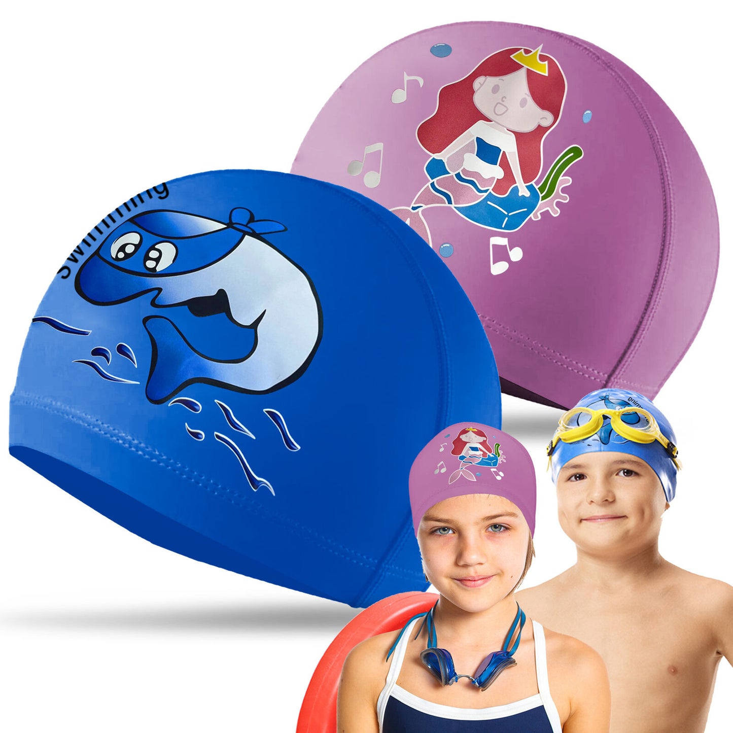 Kids Swimming Cap | Waterproof Fabric Swim Hat for Boys & Girls