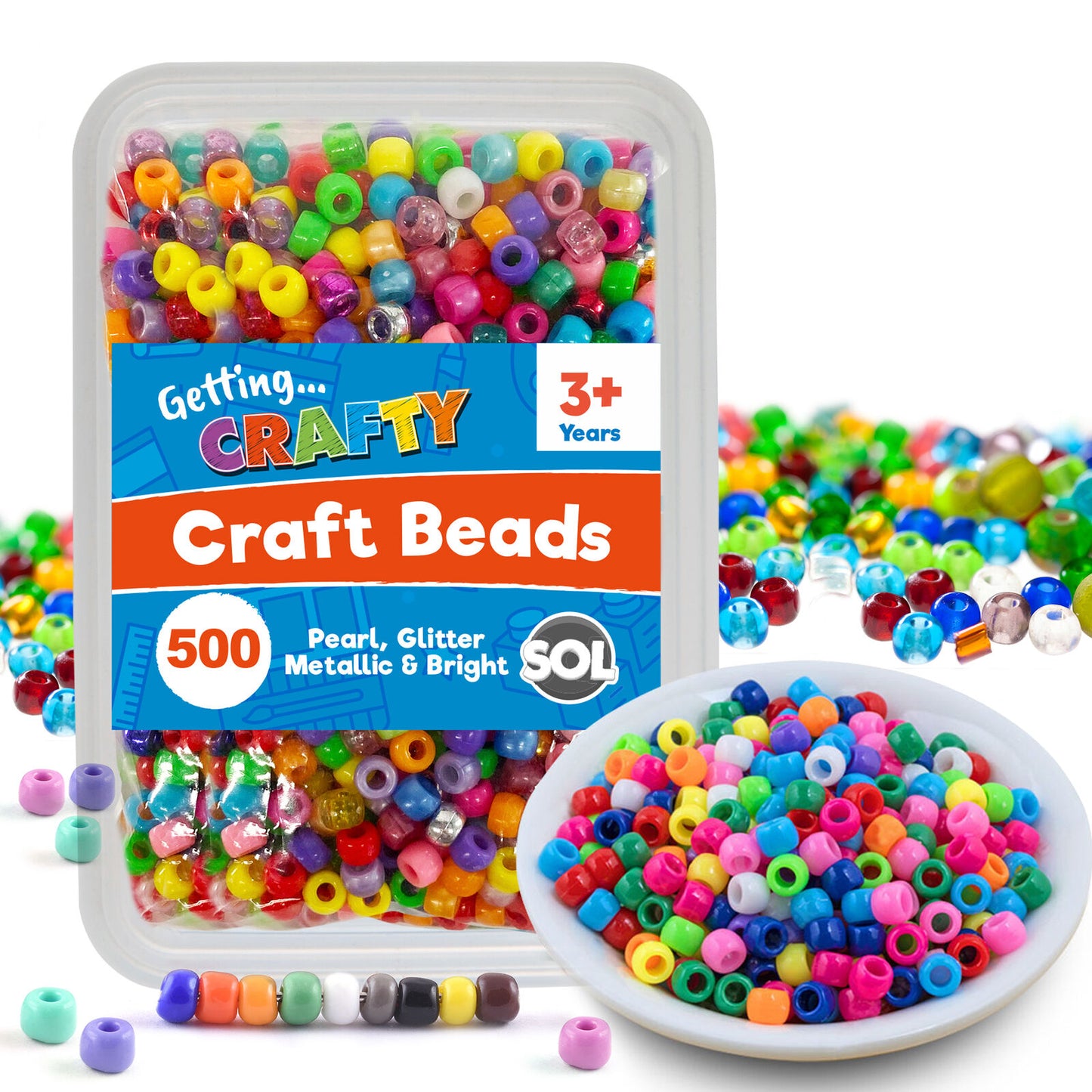 Pony Beads Jewellery Making | Mixed Acrylic Glitter Pearl | 500 Pack