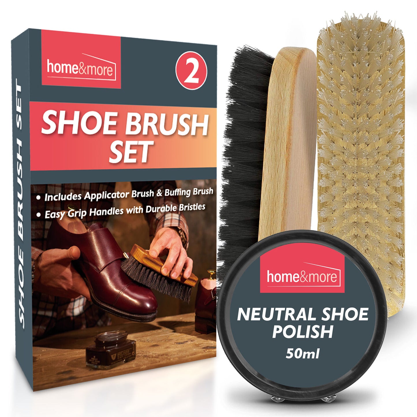 Shoe Brush Set | Leather Shoe Polish Brushes for Black & Brown Shoes | 2 Pack