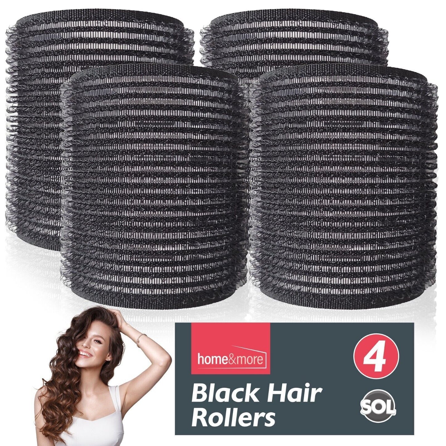Heatless Hair Rollers Black | Self Grip Curlers for Bouncy Waves | 4 Pack