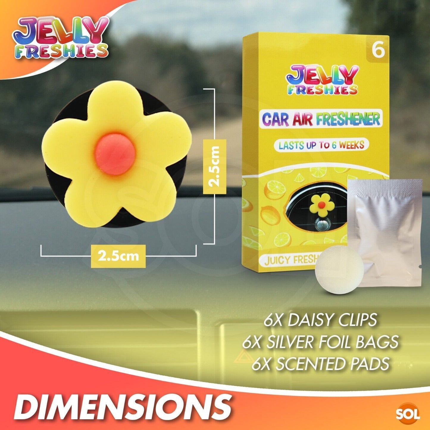 Car Air Freshener Clip Lemon Scent Flowers – 6 Pack