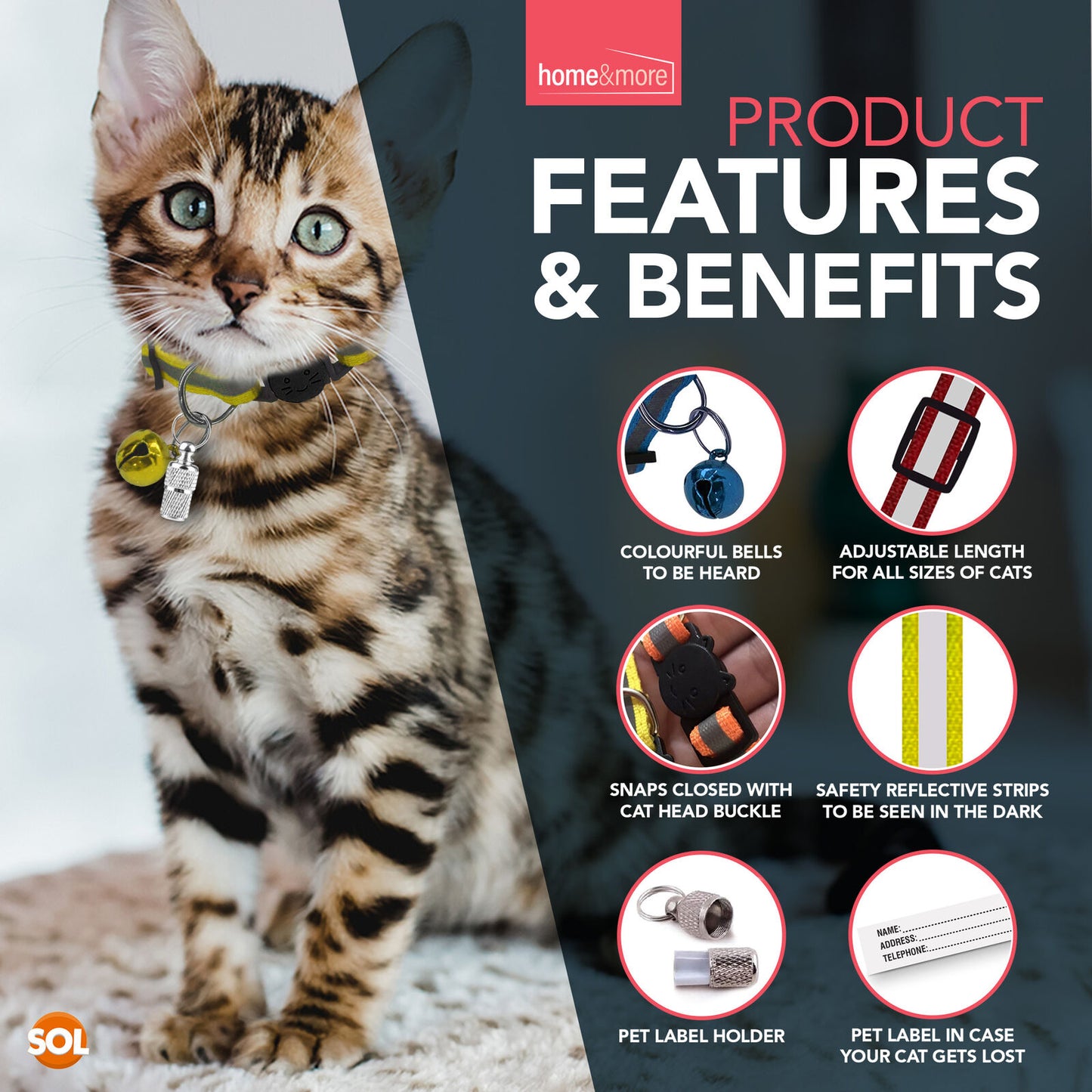 Reflective Cat Collar with Safety Release | ID Tag Bell | Quick Adjustable 6 Pack