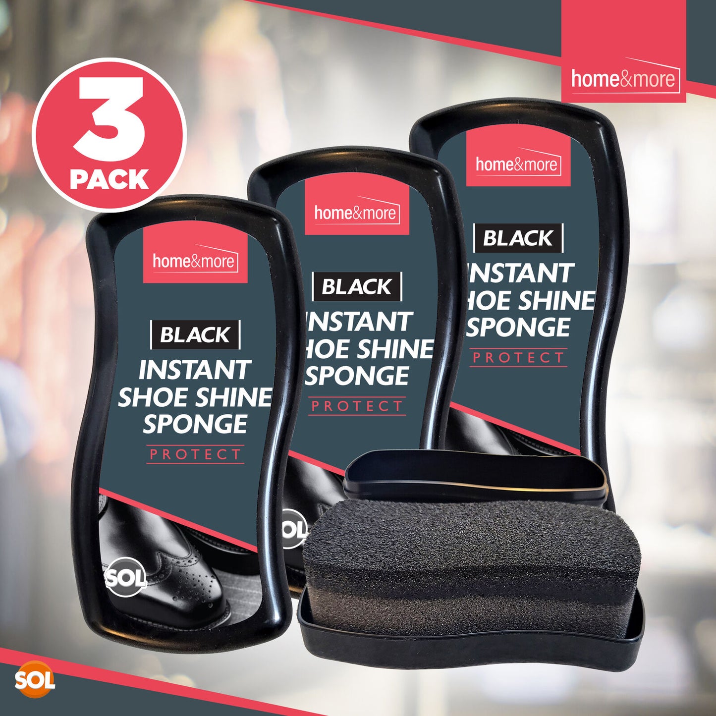 Instant Shoe Shine Sponge Black Leather Boot Polish | 3 Pack