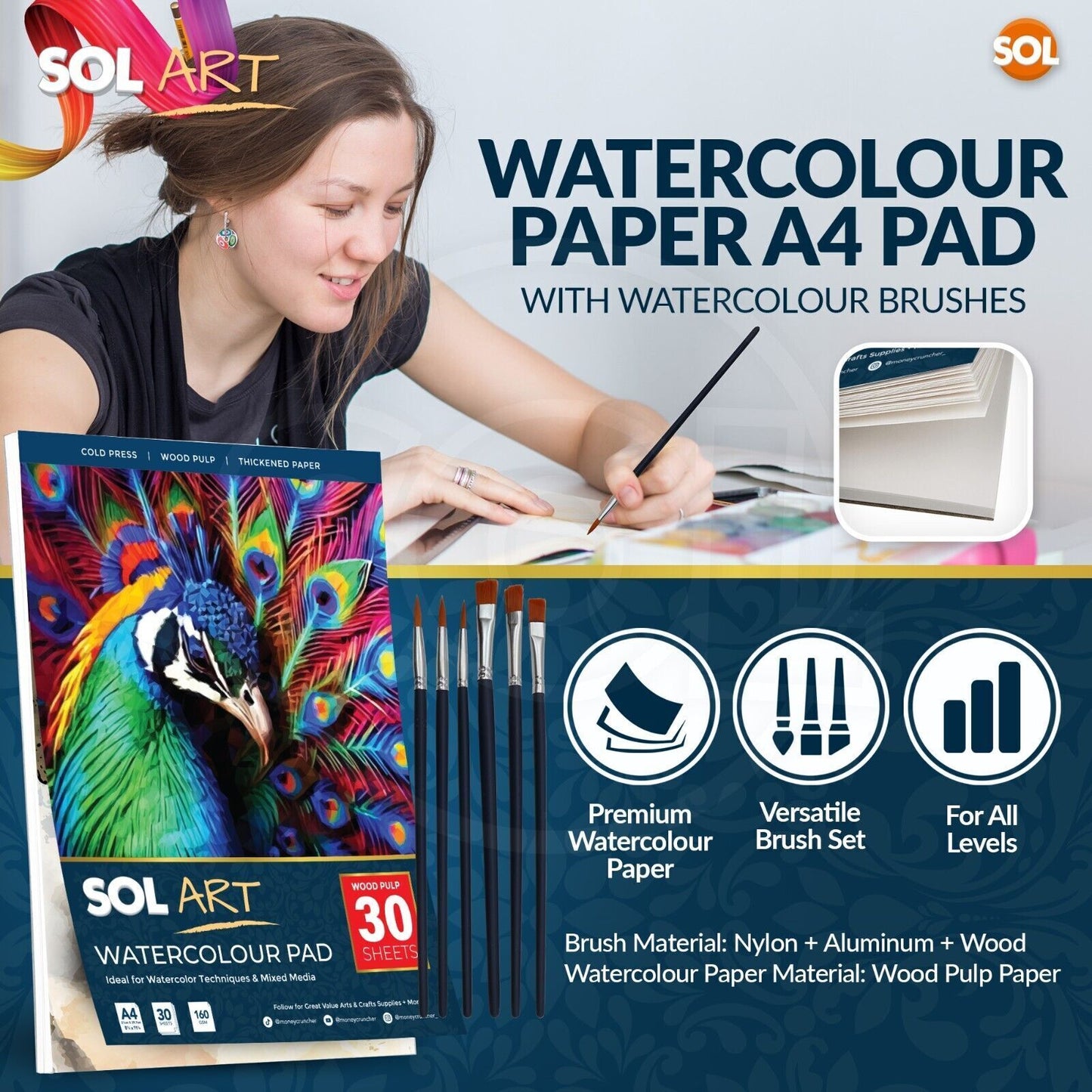 A4 Watercolour Pad Cold Pressed | Sketch & Drawing | 30 Pack