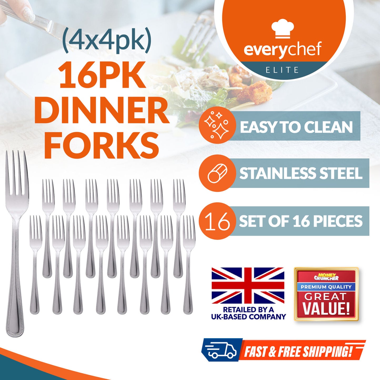 Stainless Steel Dinner Forks Cutlery Set | Kitchen Dining | 4 Pack