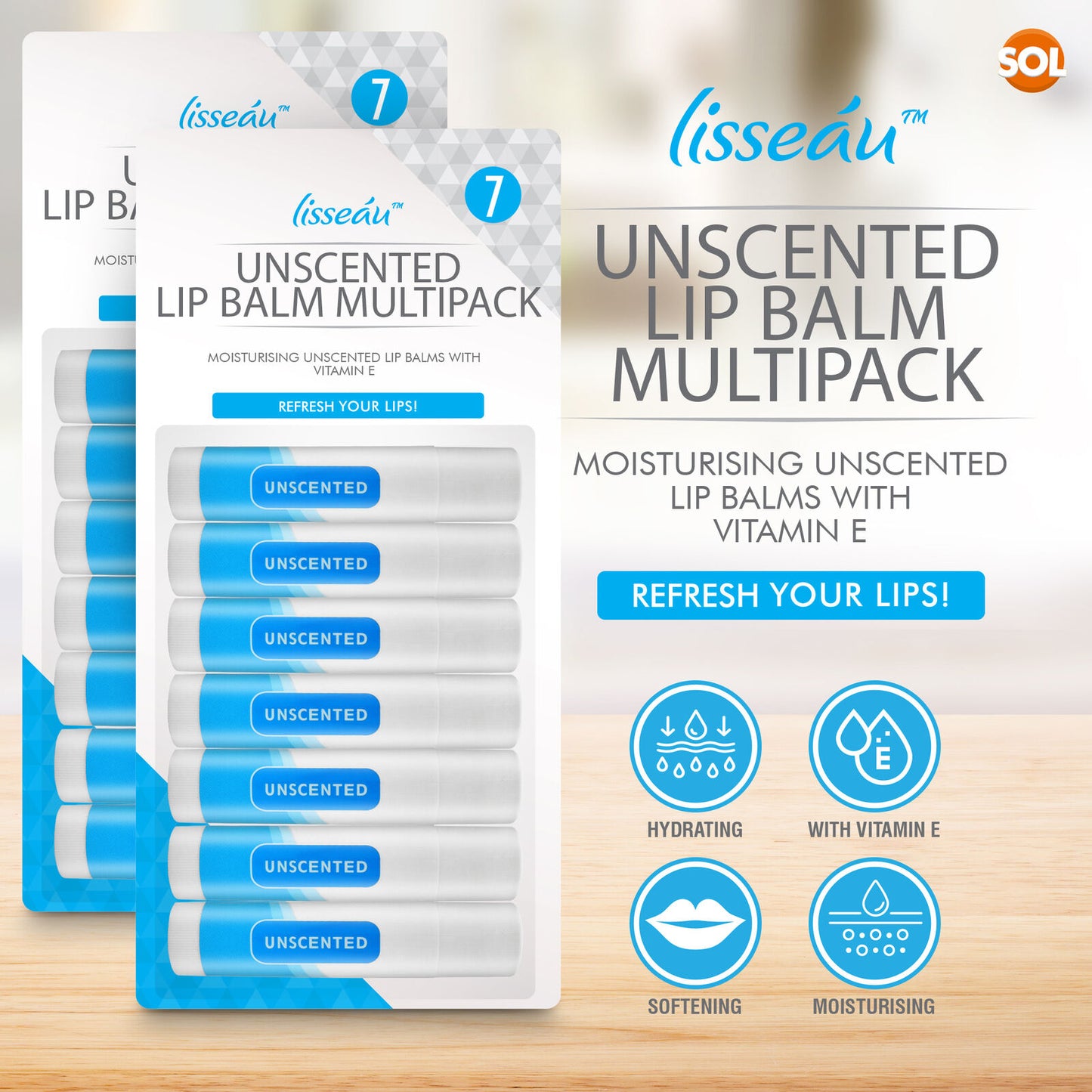 Unscented Lip Balm Set | Moisturising Vitamin E Stick | 7 Pack