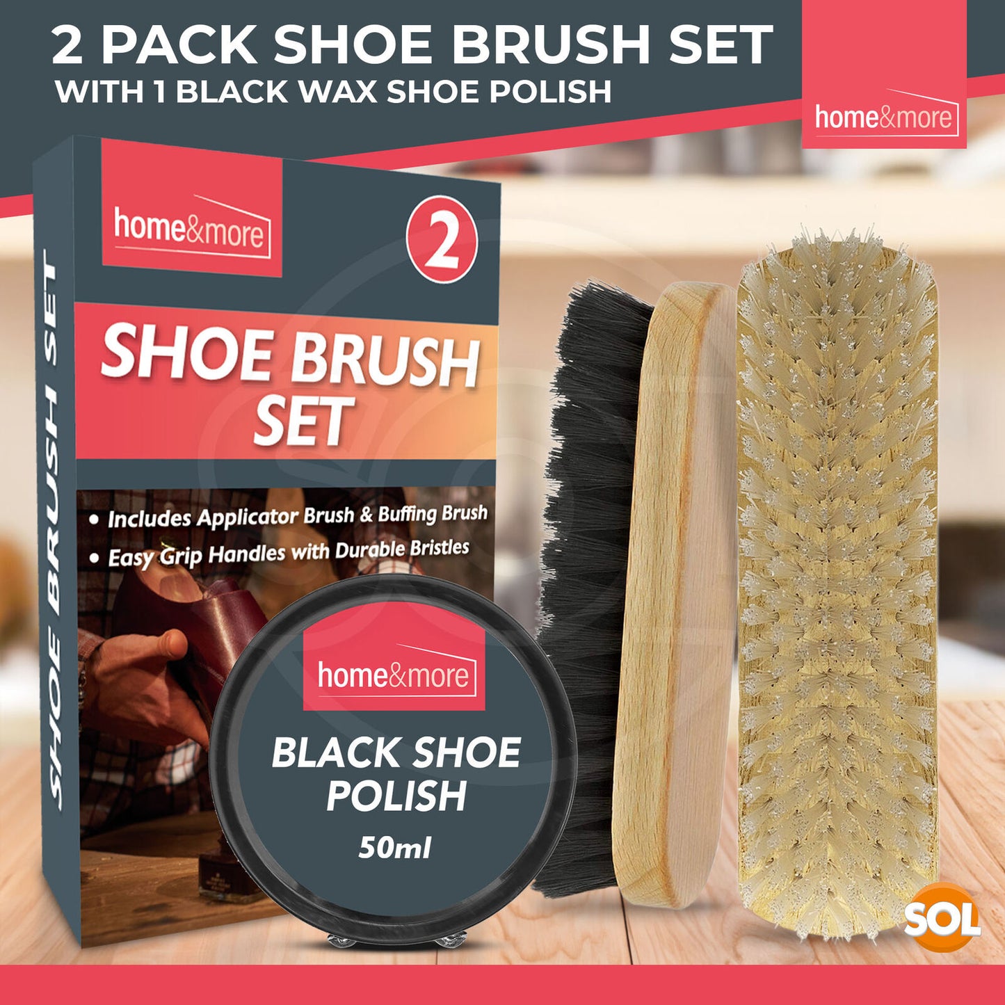Shoe Brush Set | Leather Shoe Polish Brushes for Black & Brown Shoes | 2 Pack