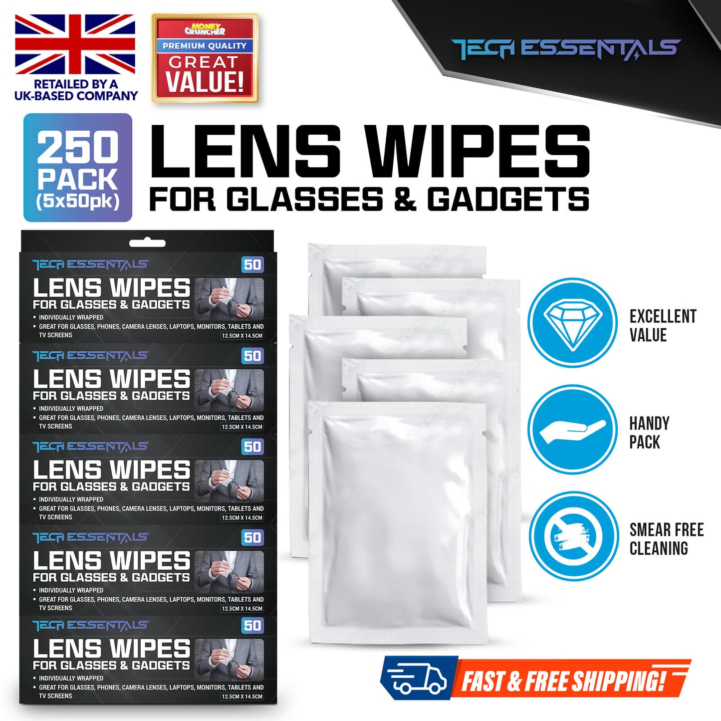 50-300pk Glasses Wipes For Spectacle Lens Optical Phone Camera Cleaner Cleaning