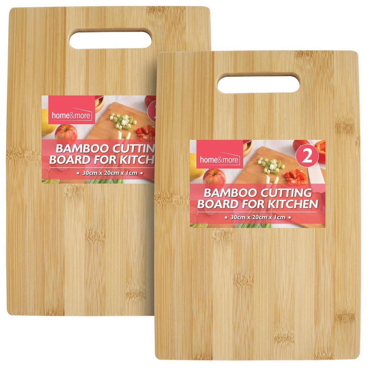 2 Chopping Board Wood Bamboo Wooden Cutting With Handle 30x20 cm Kitchen Serving