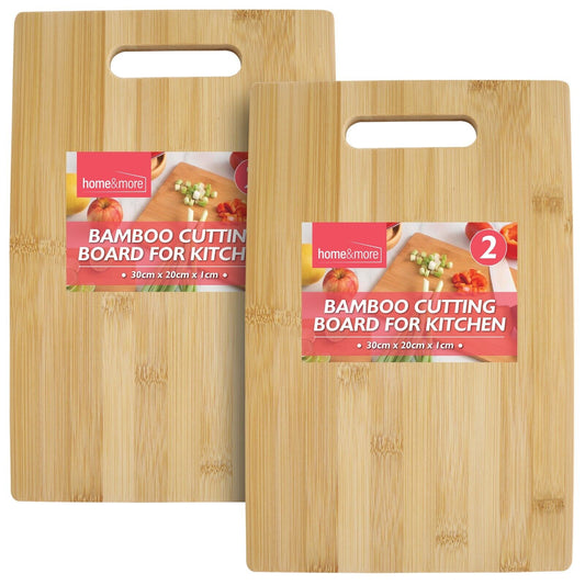 2 Chopping Board Wood Bamboo Wooden Cutting With Handle 30x20 cm Kitchen Serving