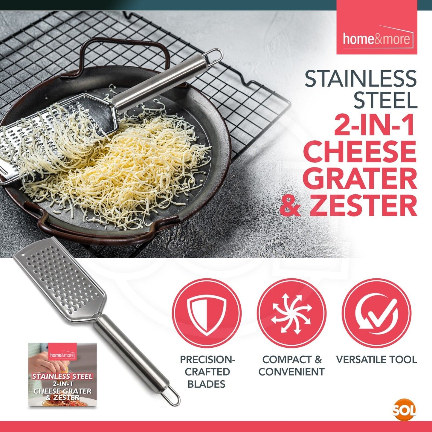 Hand Held Cheese Grater Stainless Steel Zester Slicer