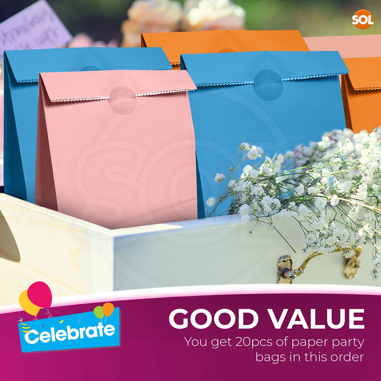 20-40 Paper Party Bags for Kids & Stickers Birthday Gift Loot Sweet Candy Treat