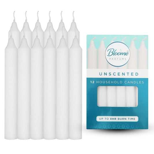 White Dinner Taper Candles 2x18cm | Unscented Long Burn | 12 Pack