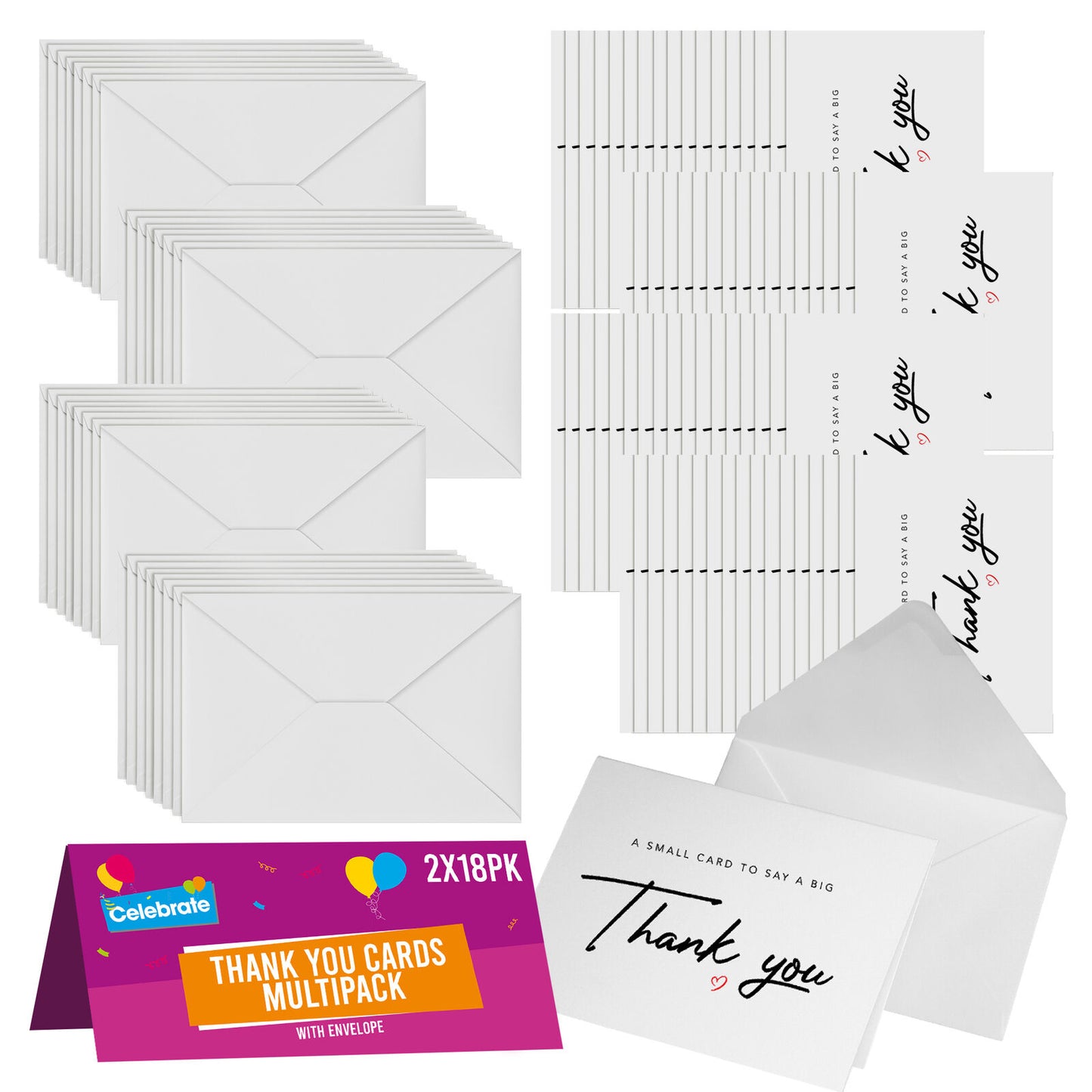 Thank You Cards with Envelopes | A6 Thankyou Notes for Birthday & Wedding | 18 Pack
