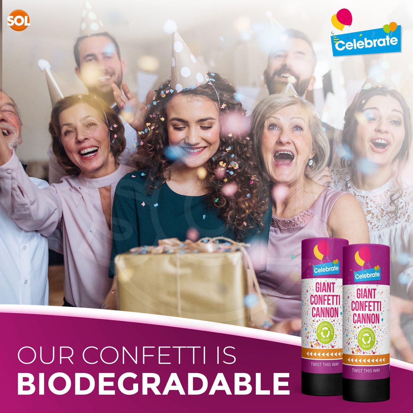 Confetti Cannons Multicolour Biodegradable | Party & Events | 8 Pack