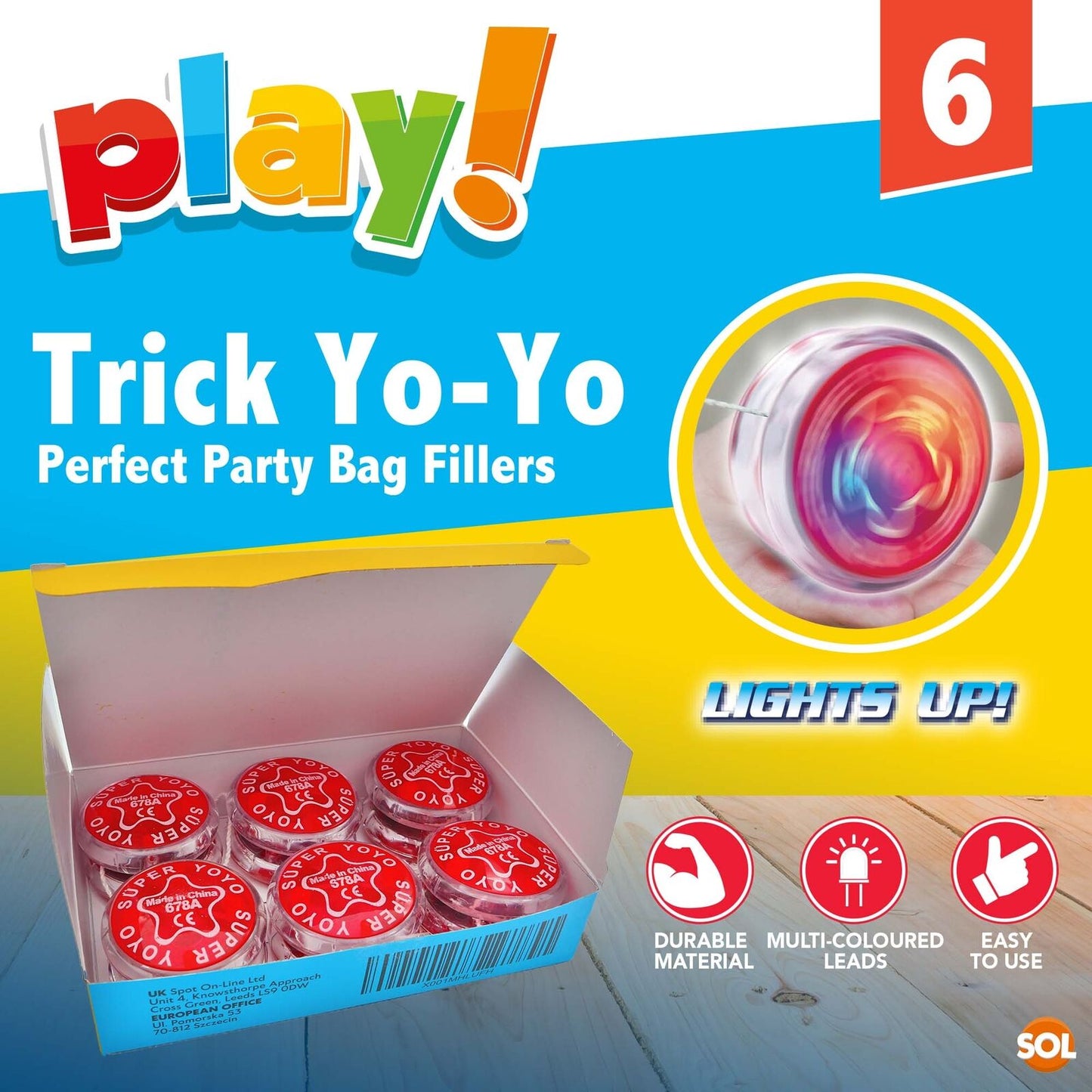 Professional YoYo Light Up Kids Toy Pro Stunt Trick Flashing Clutch Yo Yo | 6 Pack