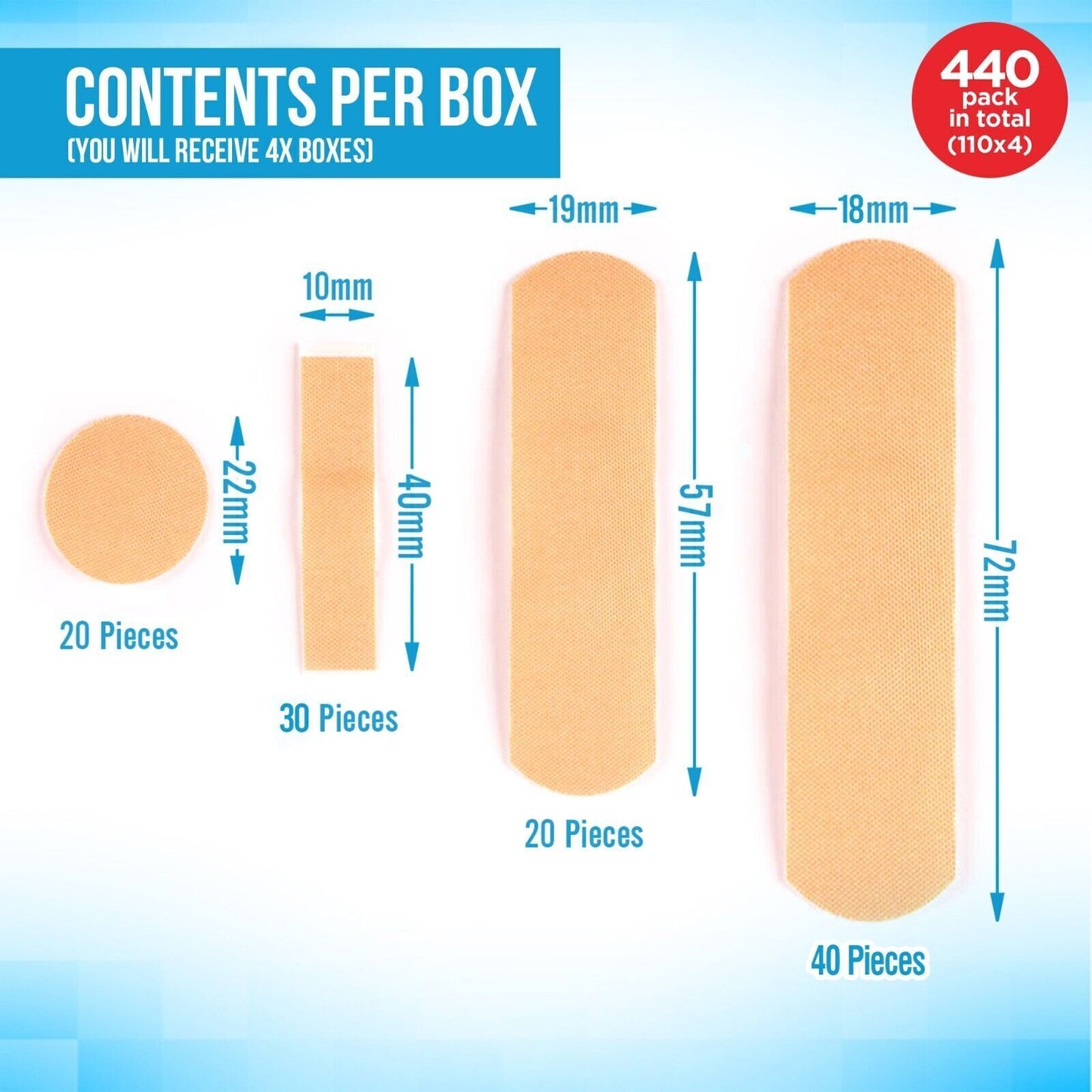 Assorted Fabric Plasters | Flexible Breathable | 440 Pack