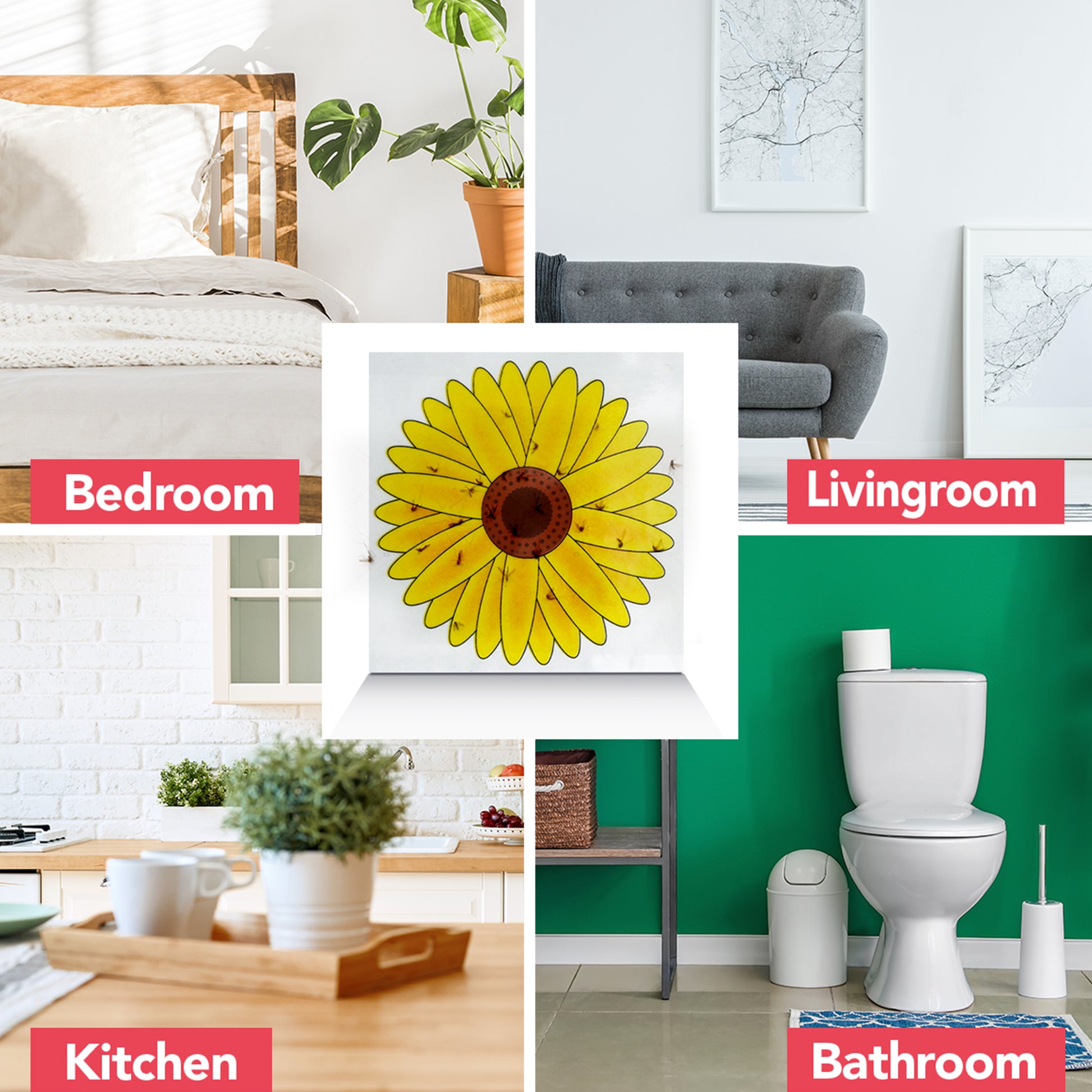 Window Sticker Fly Traps, Sunflower Design for Fruit Flies, Moth, Mosquitoes, Sticky Paper Indoor Catcher for Home Use