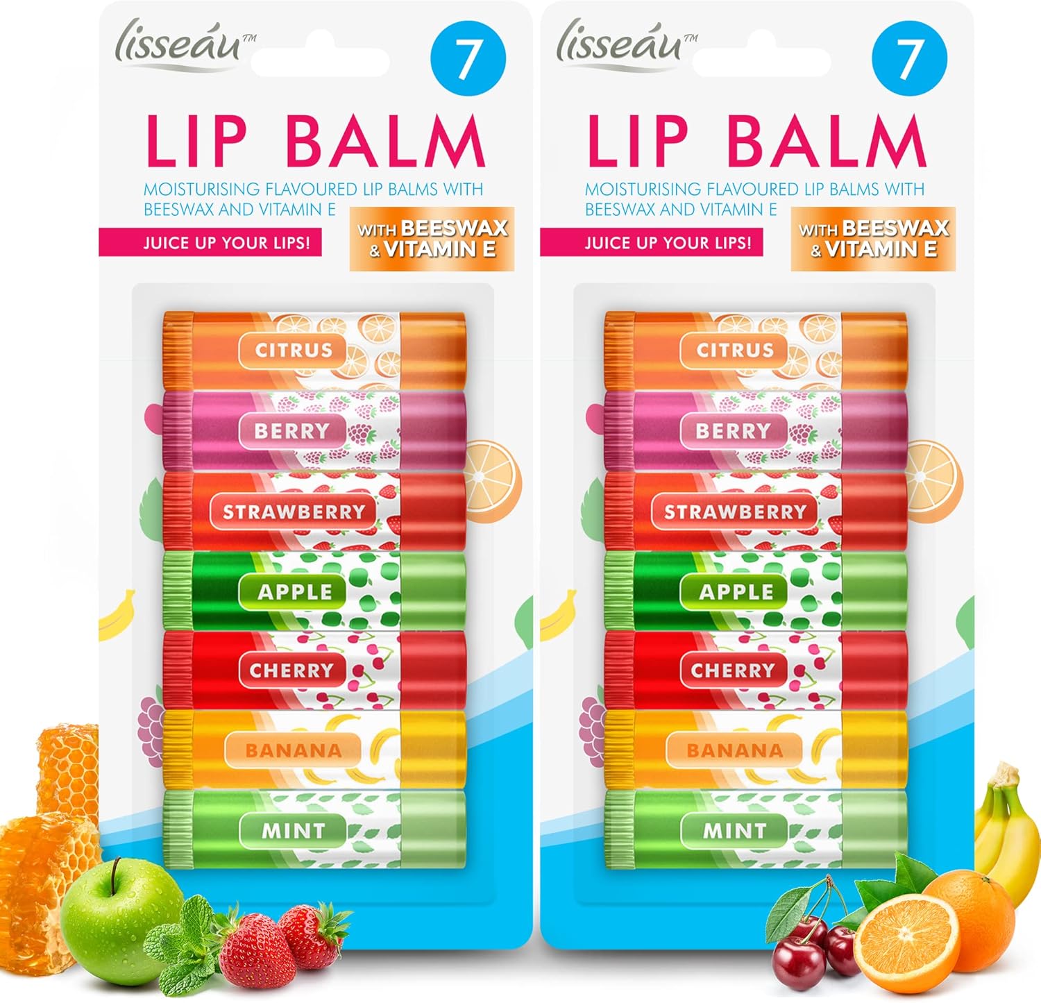 7-14 Fruit & Tinted Lip Balm Set Multi Pack Stick Moisturising Beeswax Vitamin E