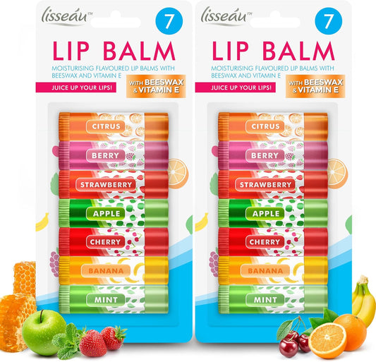 7-14 Fruit & Tinted Lip Balm Set Multi Pack Stick Moisturising Beeswax Vitamin E