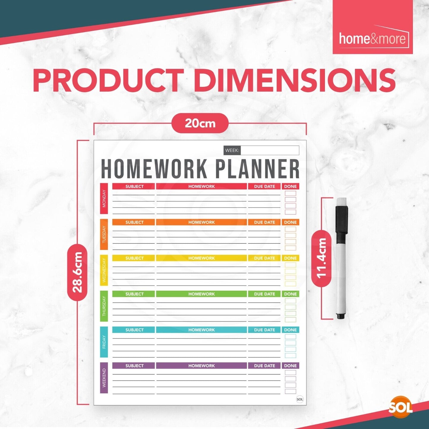 2pk Magnetic Homework Study Planner A4 Weekly Daily Revision Tracker + Wipe Pens