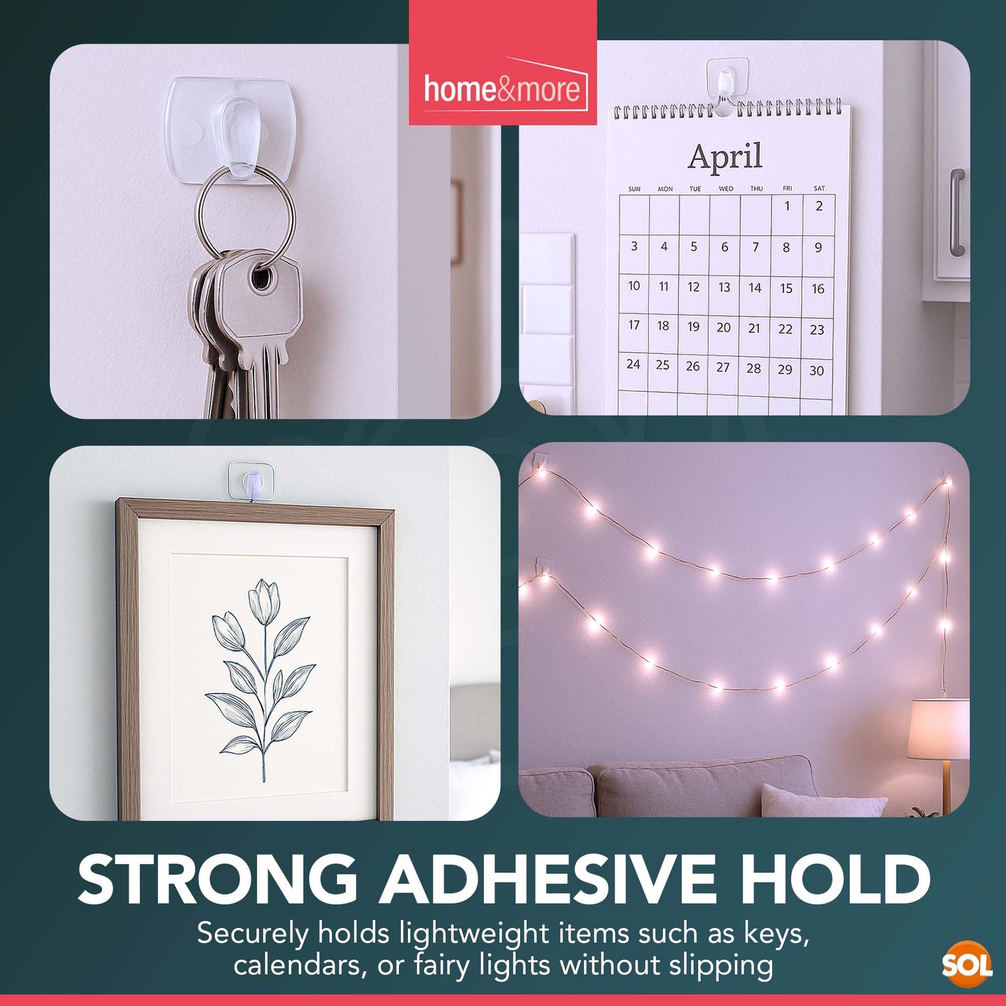 20-80 Damage Free Hanging Strips Clips Hooks Self Adhesive Stick On Wall Picture
