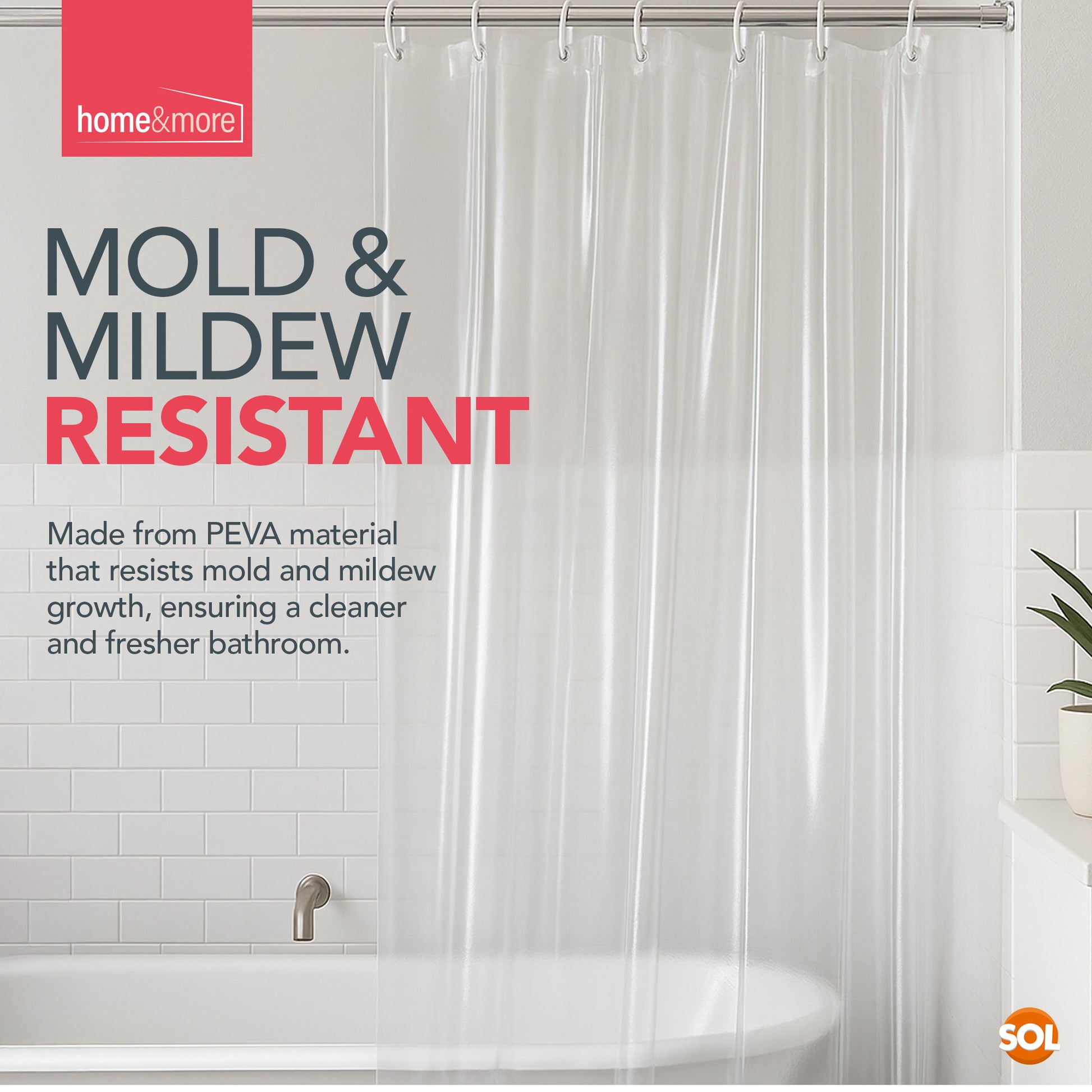 Shower Curtains Clear with Ring Hooks 180 x 180 cm Bathroom Waterproof Polyester