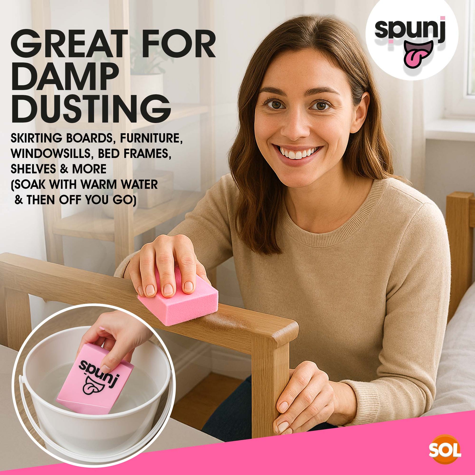 2X Spunj Cleaning Cloth Pink Sponge Huge Super Absorbent Kitchen Washing Car Pad