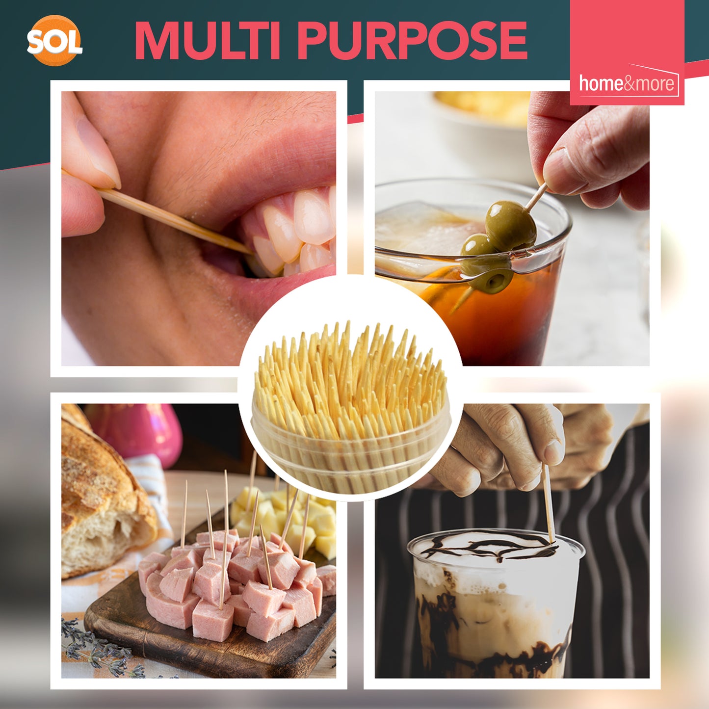 Bamboo Wooden Toothpicks | Cocktail Sticks & Floss | 1200 Pack