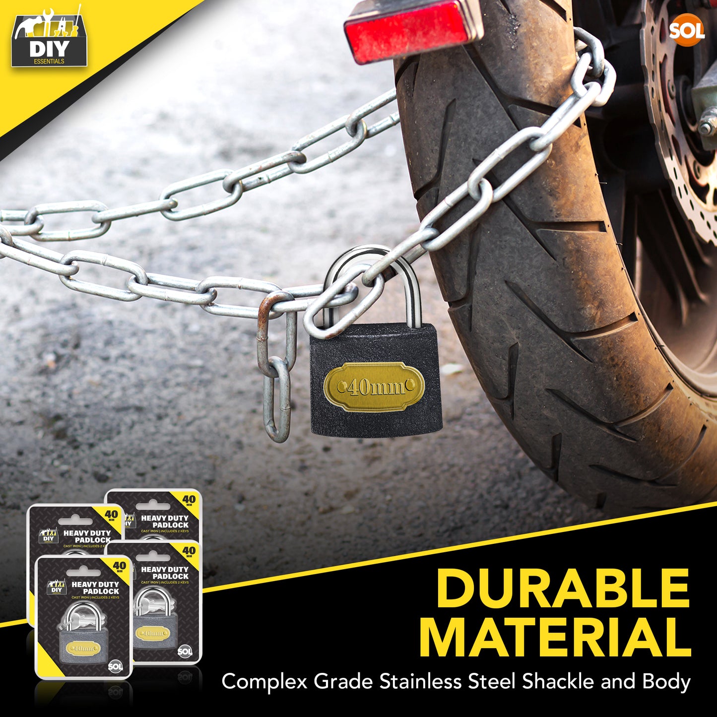 4/6pk Padlock 40mm Heavy Duty Iron Outdoor Shed Safety Security Shackle Lock 4 Key