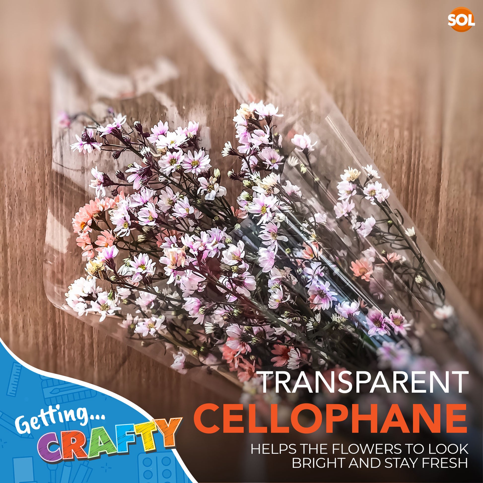 Bulk 300pk of 50x70cm Clear Cellophane Wrap for Hampers, Flower Cellophane Wrap Clear Wrapping Paper for Hamper Wrapping Cellophane Clear Wrap Hamper Clear Gift Wrap Plastic Wrap For Hampers (50x6pk)