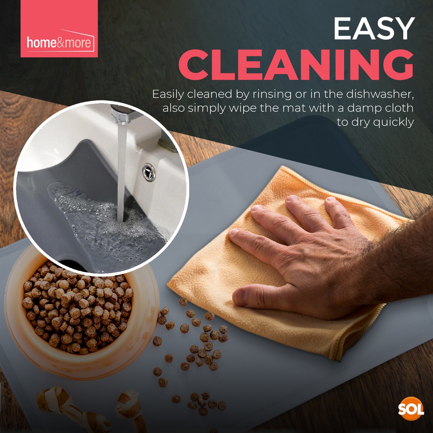 Silicone Dog & Cat Food Mat – 48x30cm | Waterproof, Non-Slip Pet Feeding Mat | Easy Clean Pet Bowl Placemat for Dogs & Cats | Grey | 1 Pack