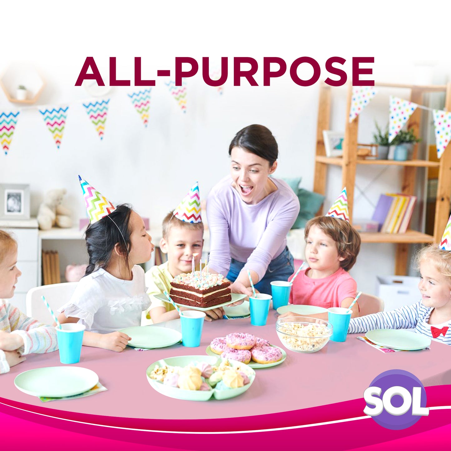 Pink Table Cloths Party 121x121cm | Plastic Disposable Cover | 12 Pack