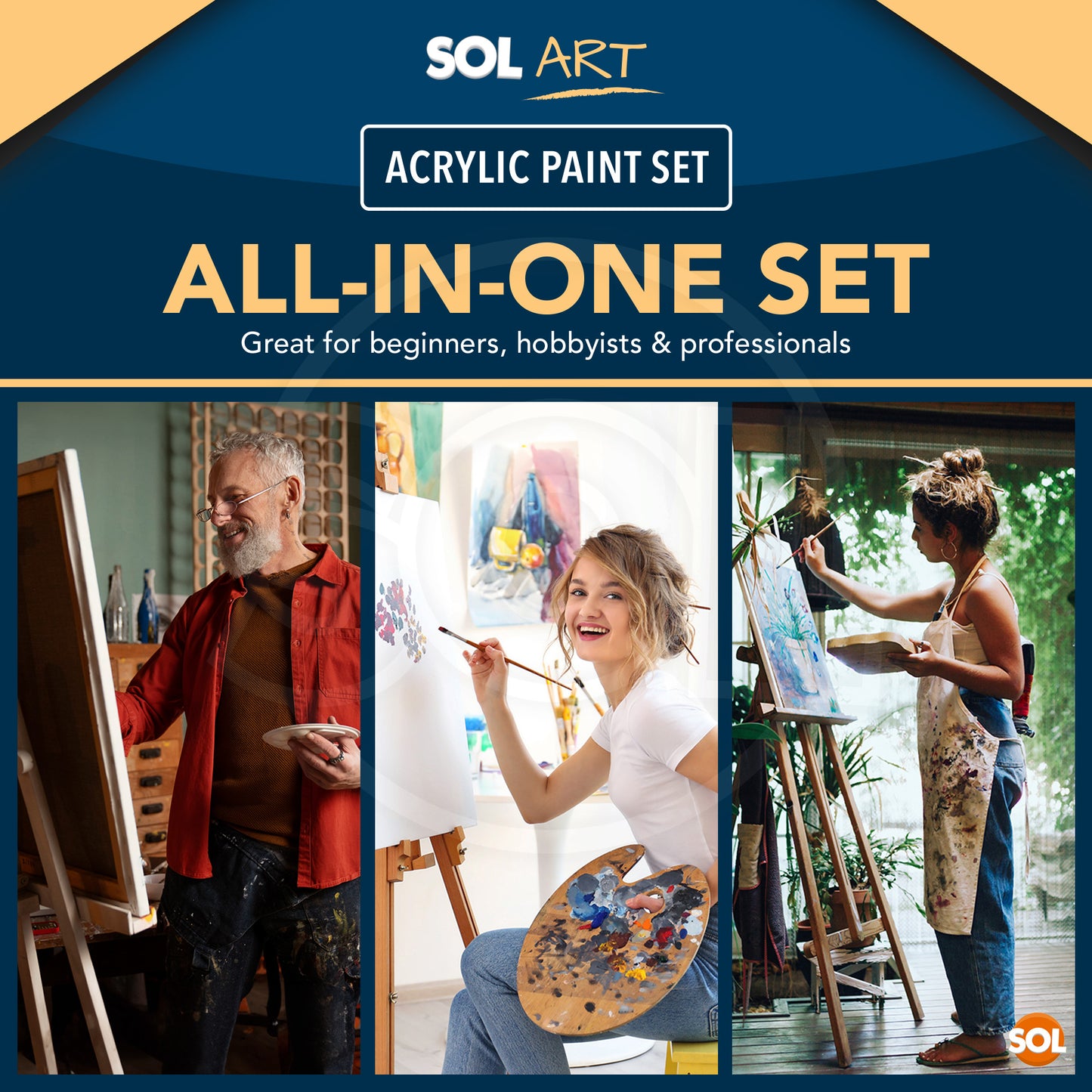 Acrylic Paint 120ml + Artists Brushes | Assorted Colours | 8 Pack