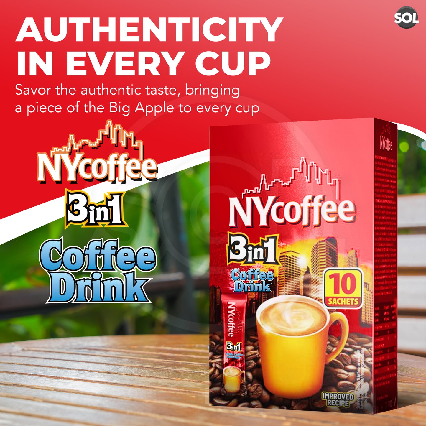 NY Coffee 3 in 1 Instant White with Sugar 100 Sachets Sticks (10x10pk)