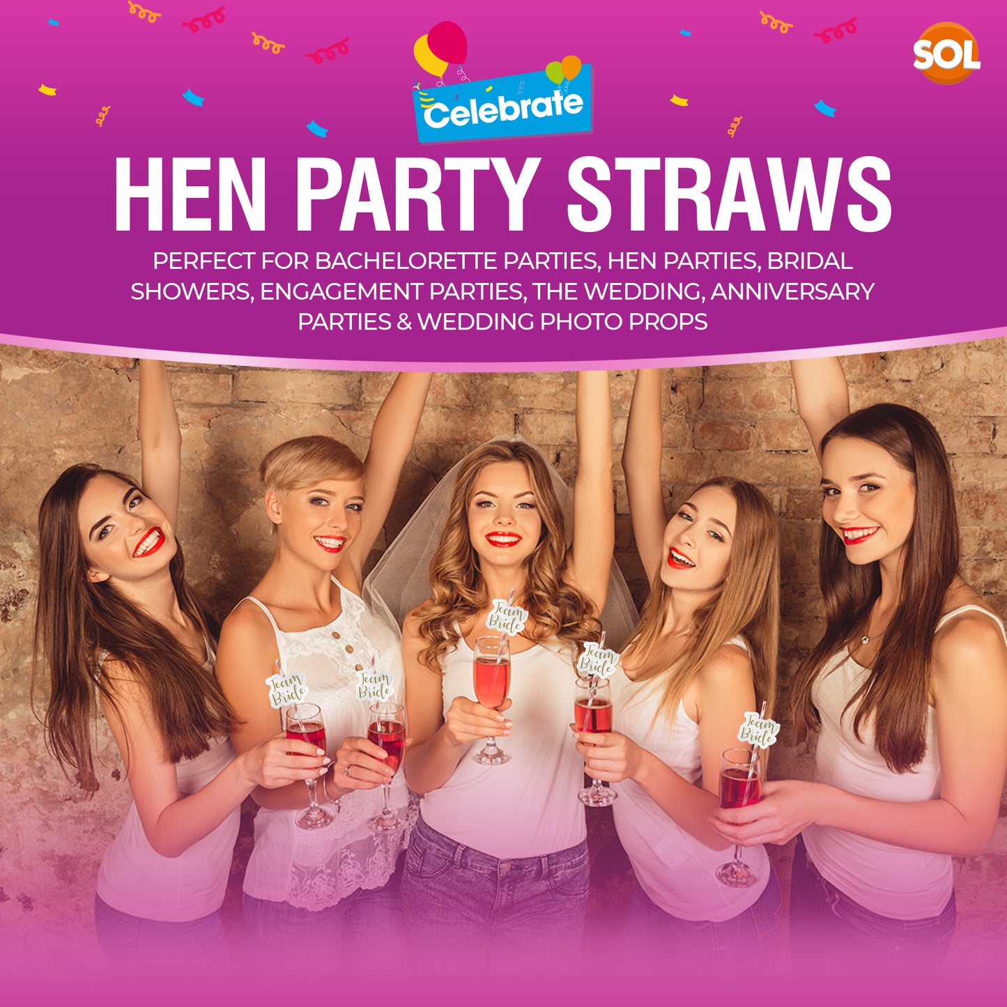 24pk Team Bride Hen Party Straws | Rose Gold Paper Drinking Night Do Accessories